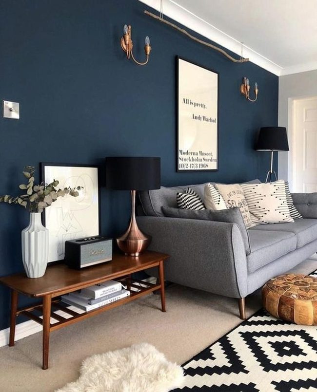 Deep Blue Walls With Geometric Patterns