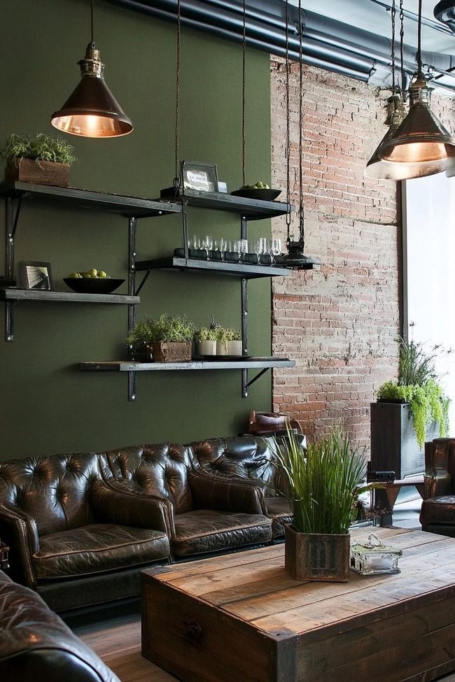 Dark Olive Exposed Brick Interior