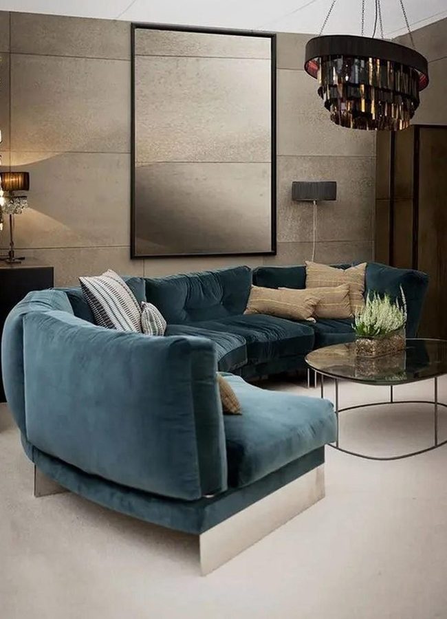 Blue Velvet Sofa Centerpiece