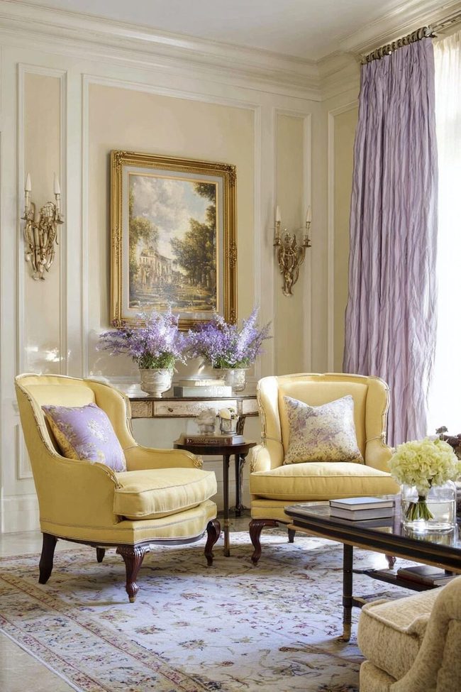 Butter Yellow Walls Meet Lavender Accents