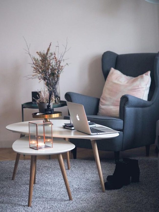 Dark Gray Upholstery Pink Pillow Focal Point