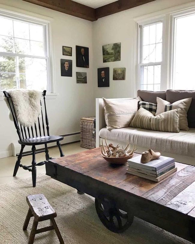 Stained Wood Wheel Coffee Table