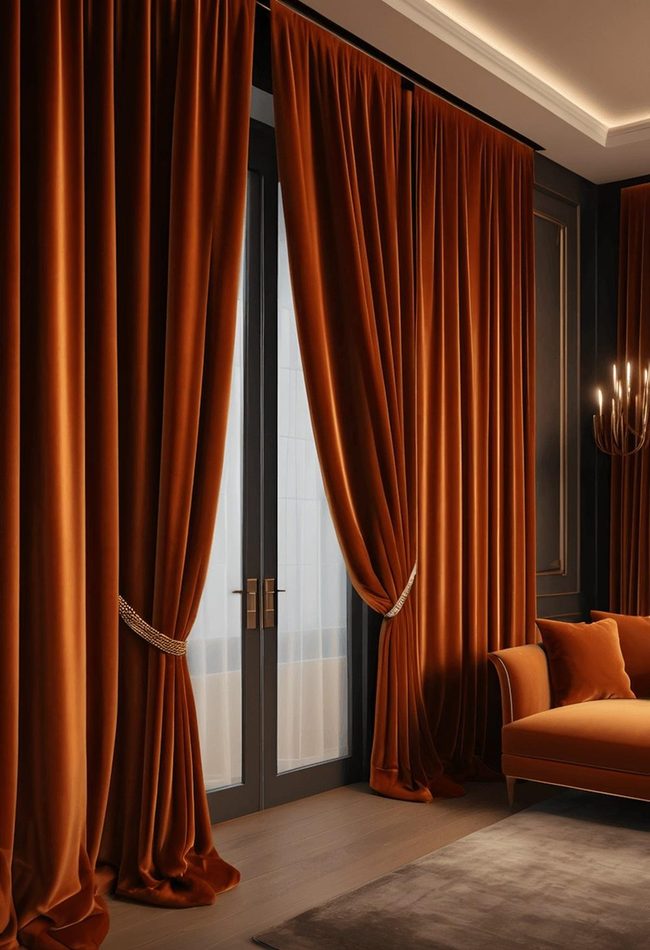 Burnt Orange Velvet Window Elegance