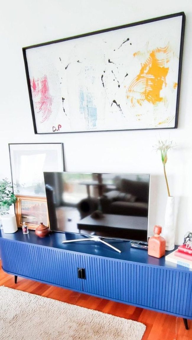 Blue Statement Stand With Warm Accents