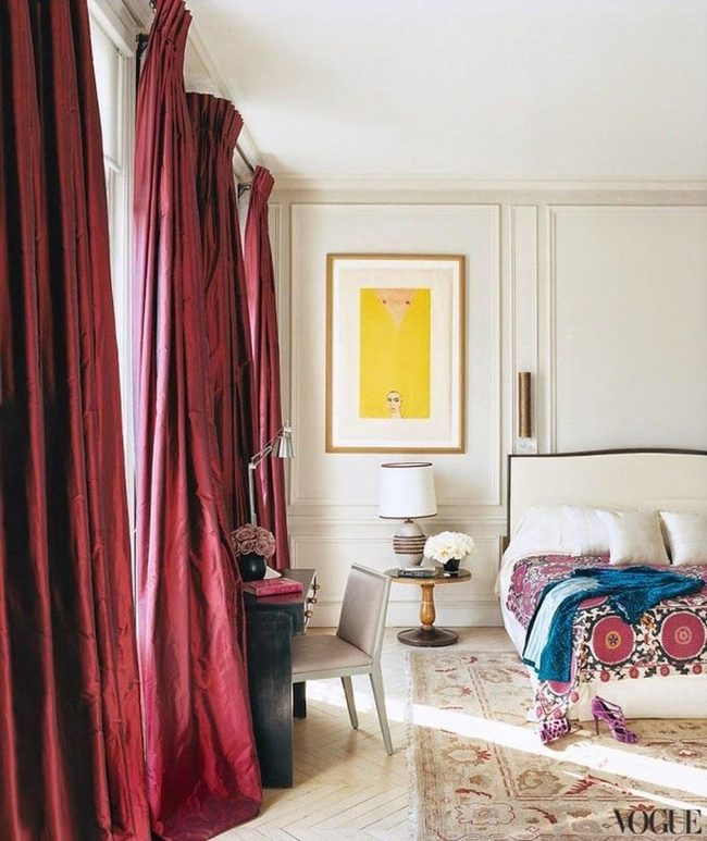 Red Curtains Frame Functional Bedroom