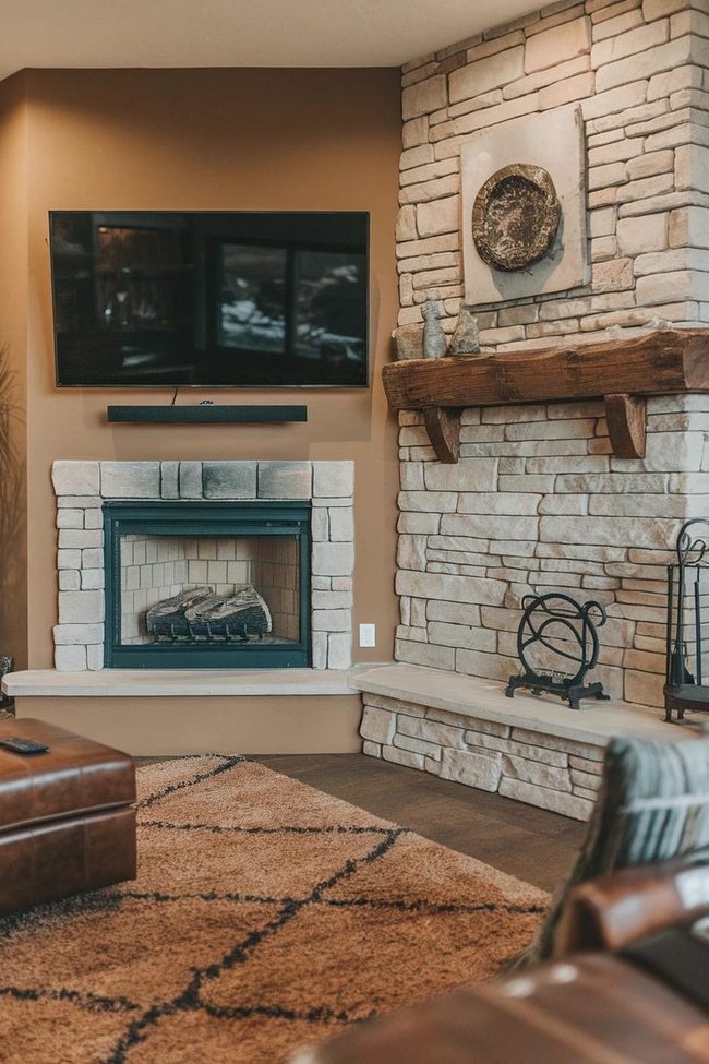 Glowing Fireplace Beneath Wall Tv