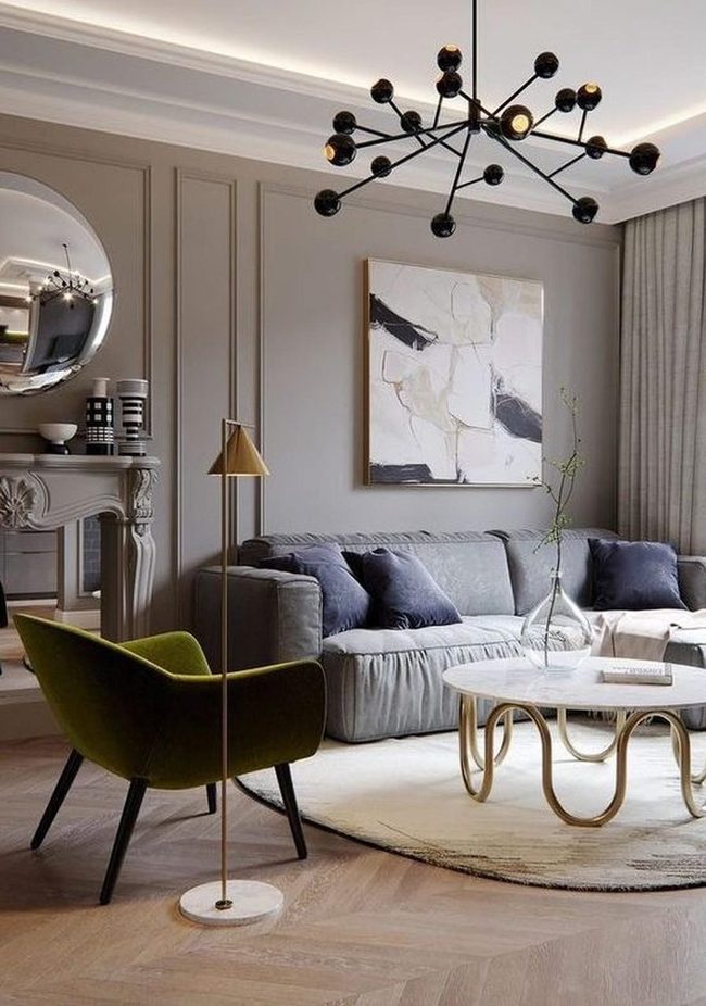 Deep Green Chair Commands Gray Room
