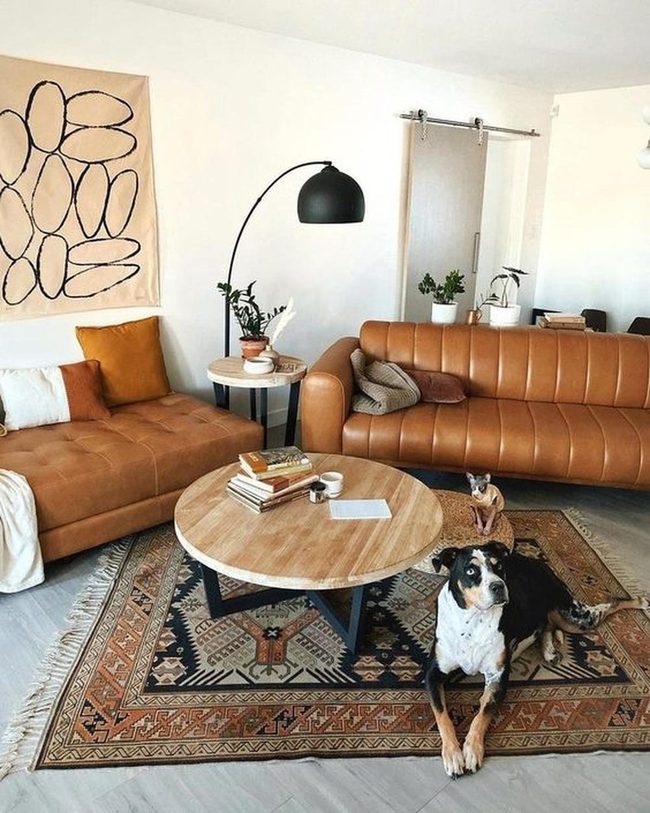 Deep Brown Leather Living Room
