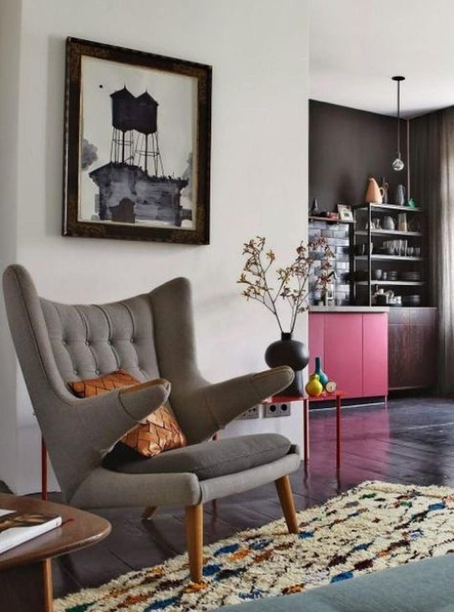 Pink Cabinets Against Dark Floors