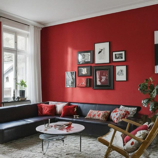 Red Accent Wall Living Room