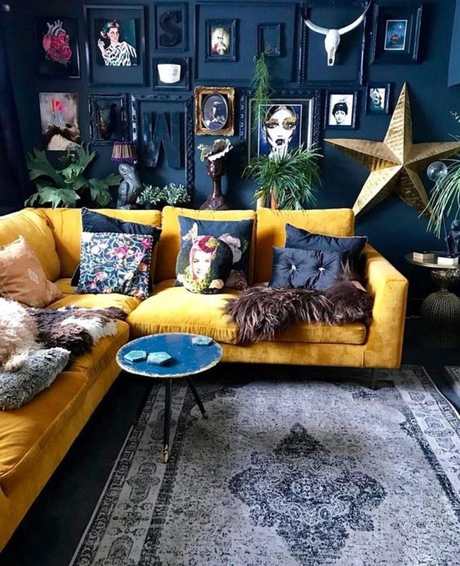 Sunny Yellow Sofa Meets Deep Blue
