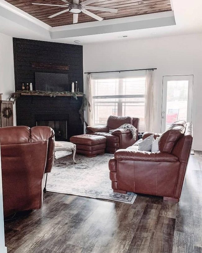 Black Shiplap Fireplace With Natural Light