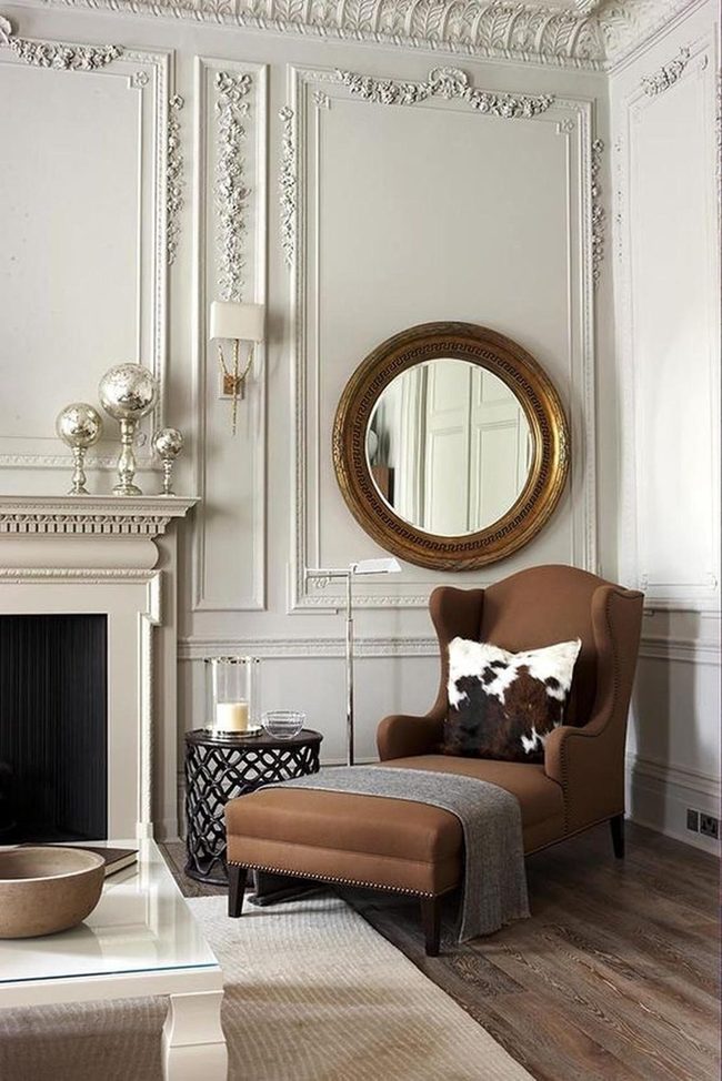 Gold Mirror Brown Leather Elegance