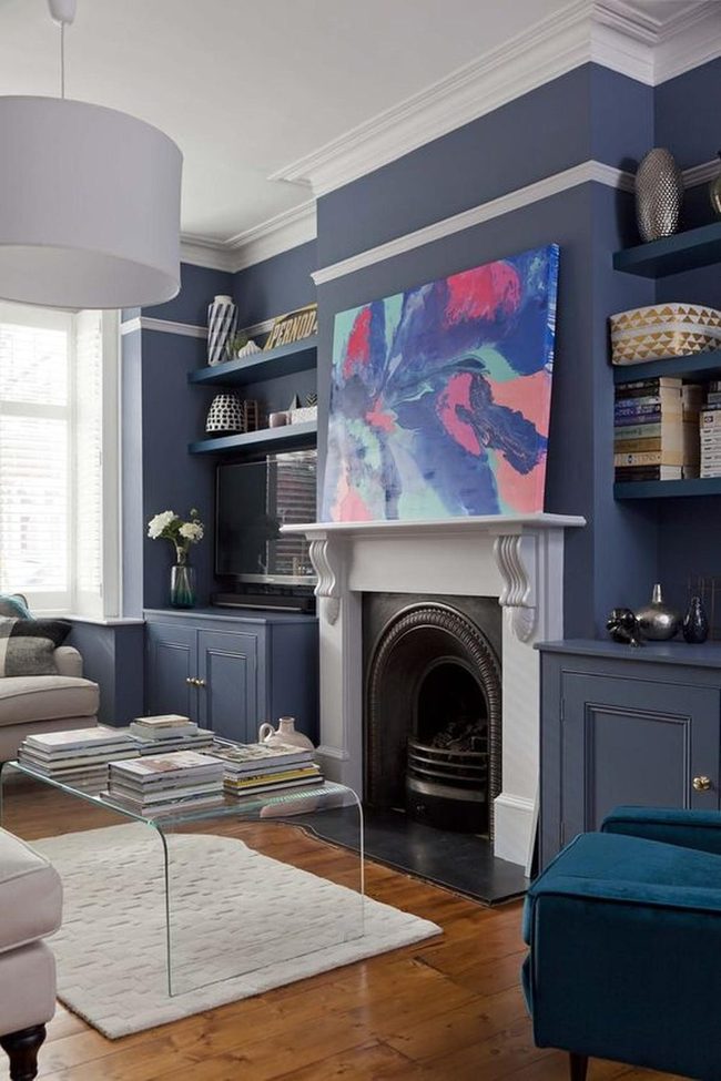 Deep Blue Walls Pink Abstract Pop