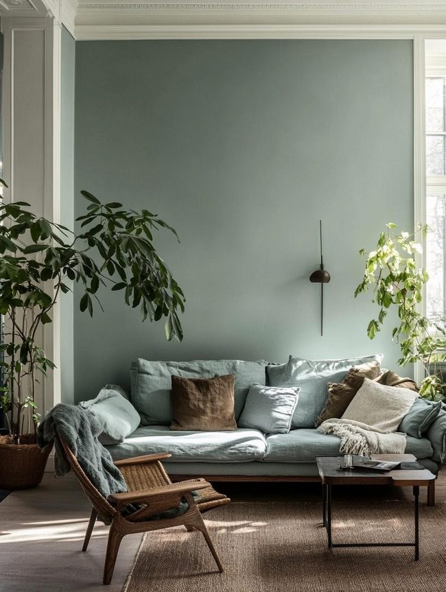 Cool Blue Walls with Living Green Plants