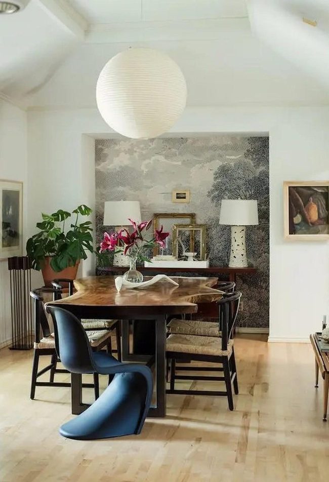 Black Mural Dining With Blue Accent