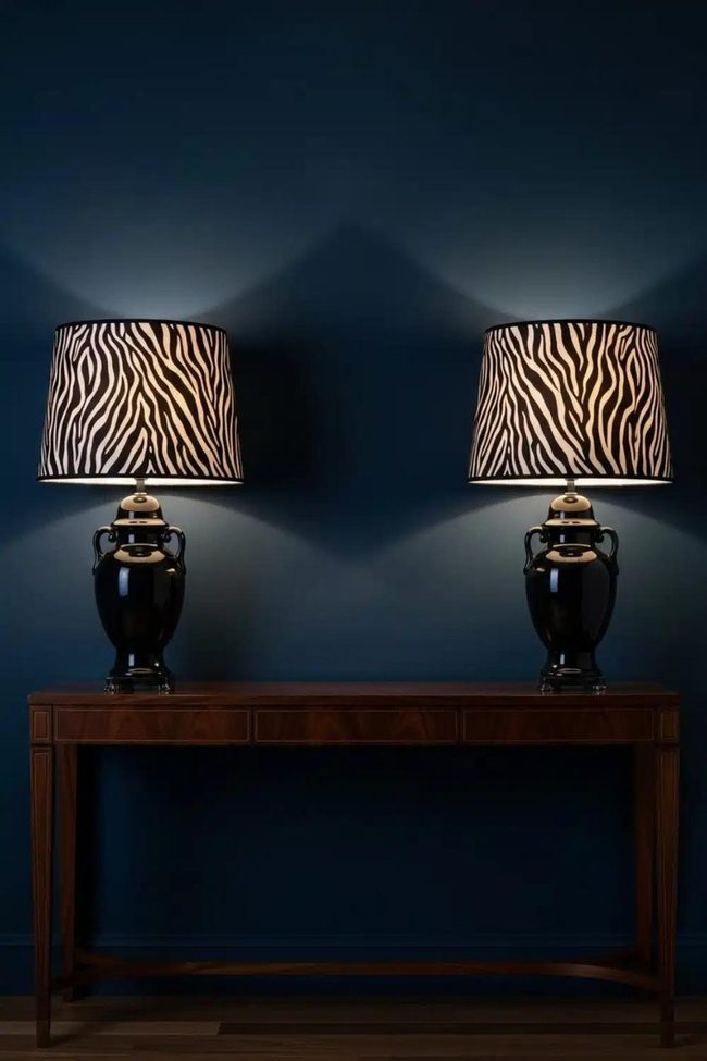 Black Lamps With Zebra Pattern Shades