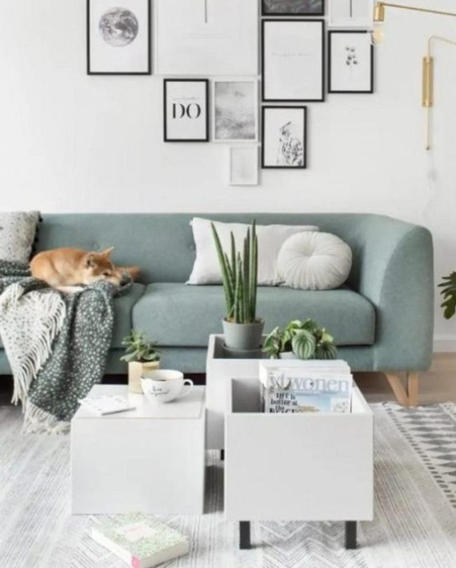 Green Couch With Gallery Wall