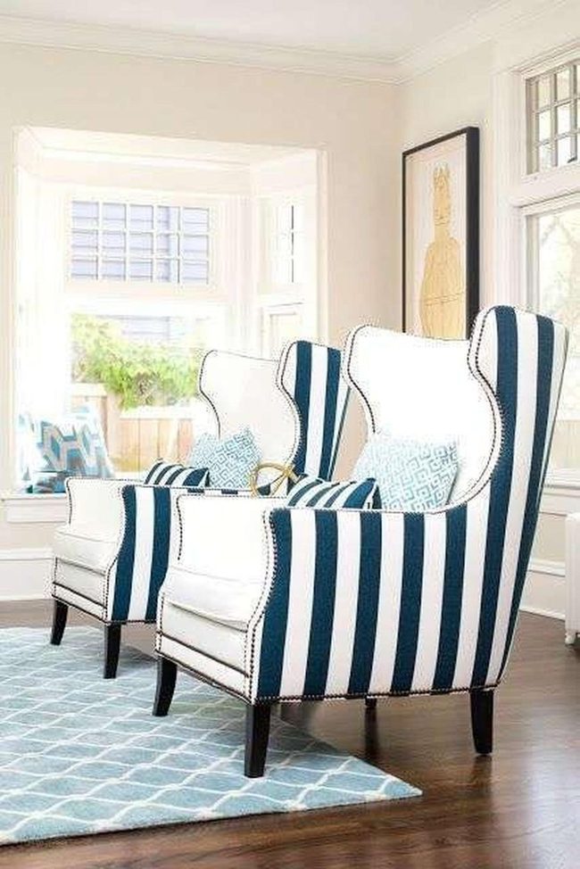 Navy Striped Chairs, Sunlit Serenity
