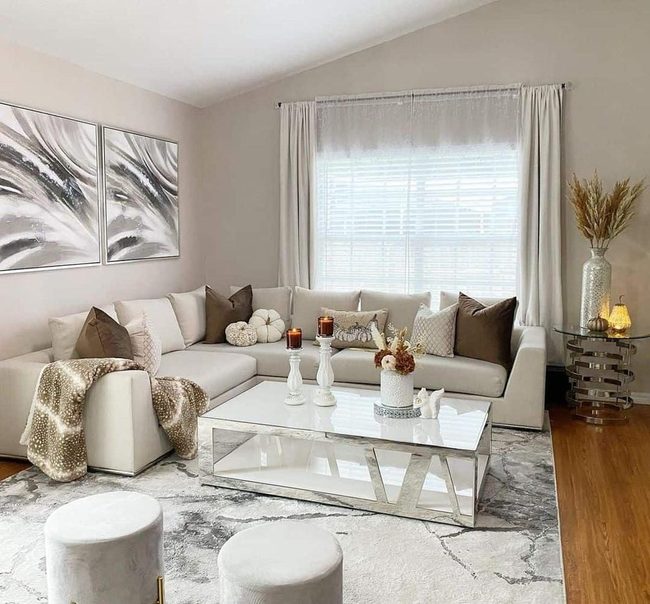 Brown Cushions Meet Mirrored Elegance