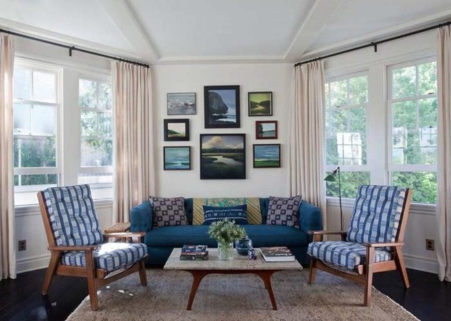 Blue Sofa Stars Against Beige