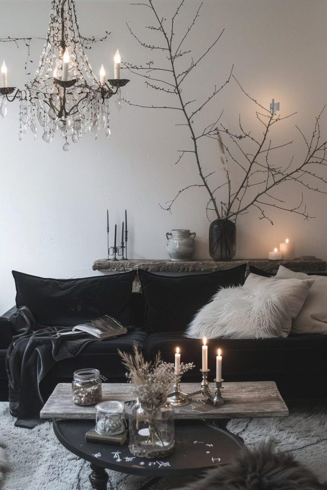 Black Sofa White Contrast Mystical