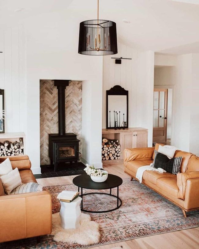Black Metal Fireplace With Leather Warmth