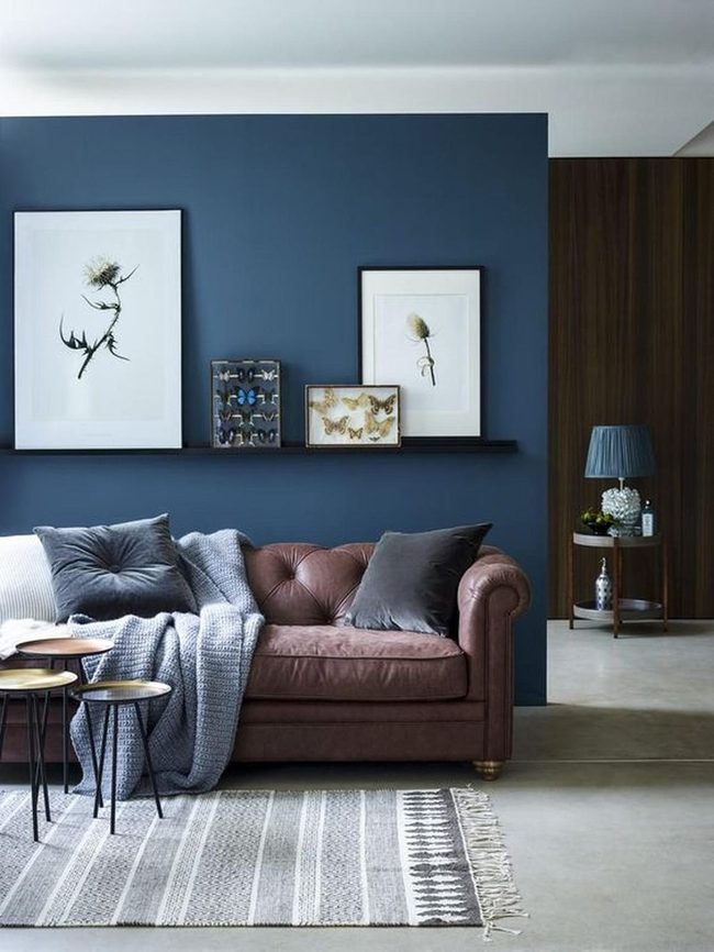 Blue Walls Brown Leather Retreat