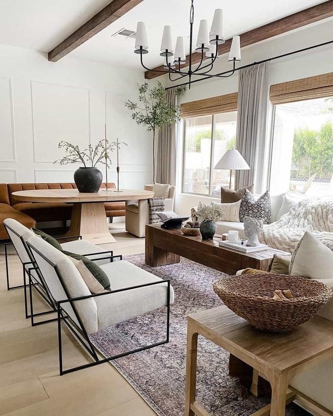 Dark Oriental Carpet Anchors Modern Space