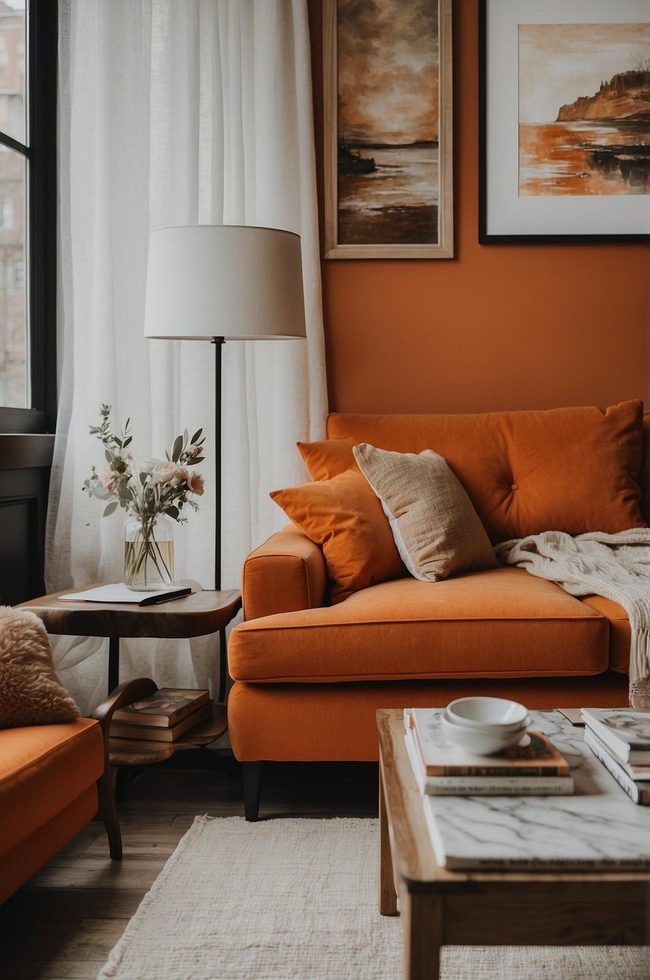 Orange Loveseat Anchors Compact Living