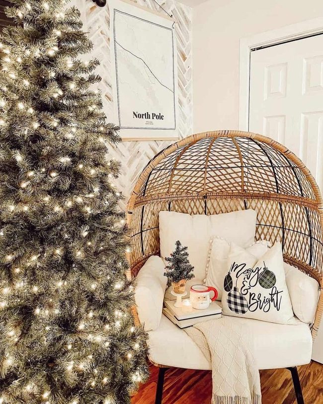Herringbone Walls, Twinkling Tree, Egg Chair