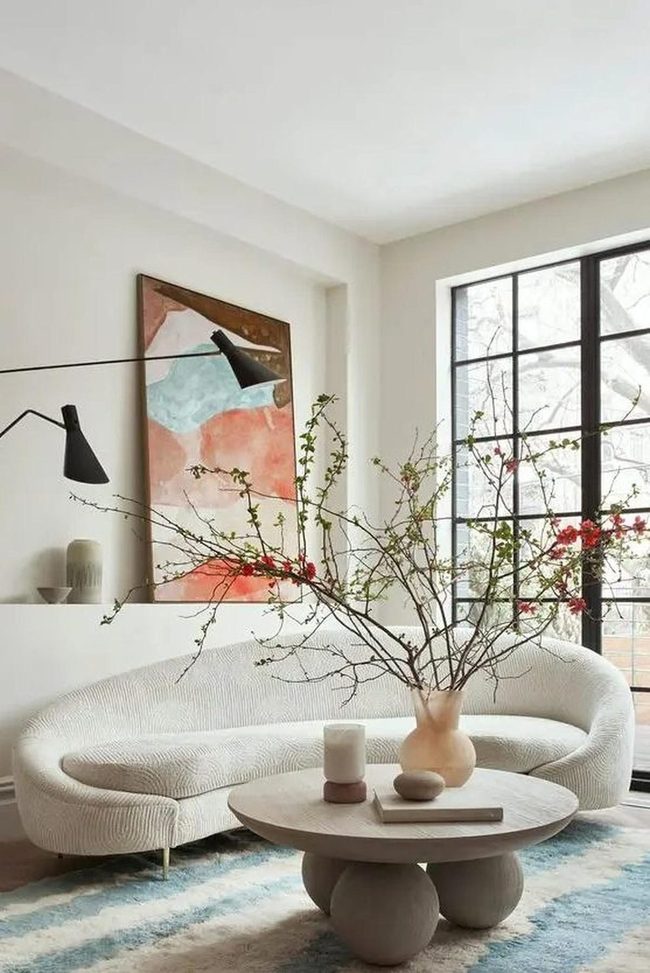 Red Branches Against Neutral Canvas