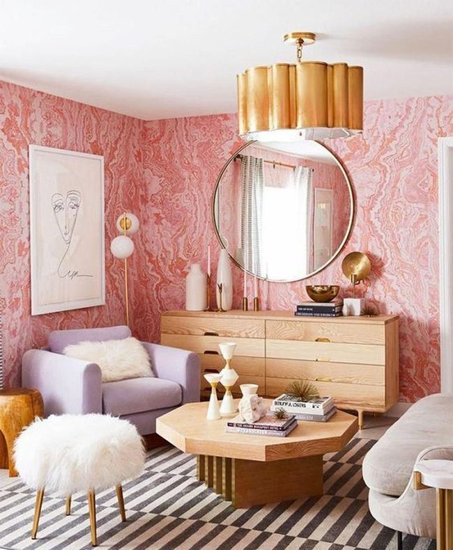 Pink Wavy Walls Gold Drum Lights