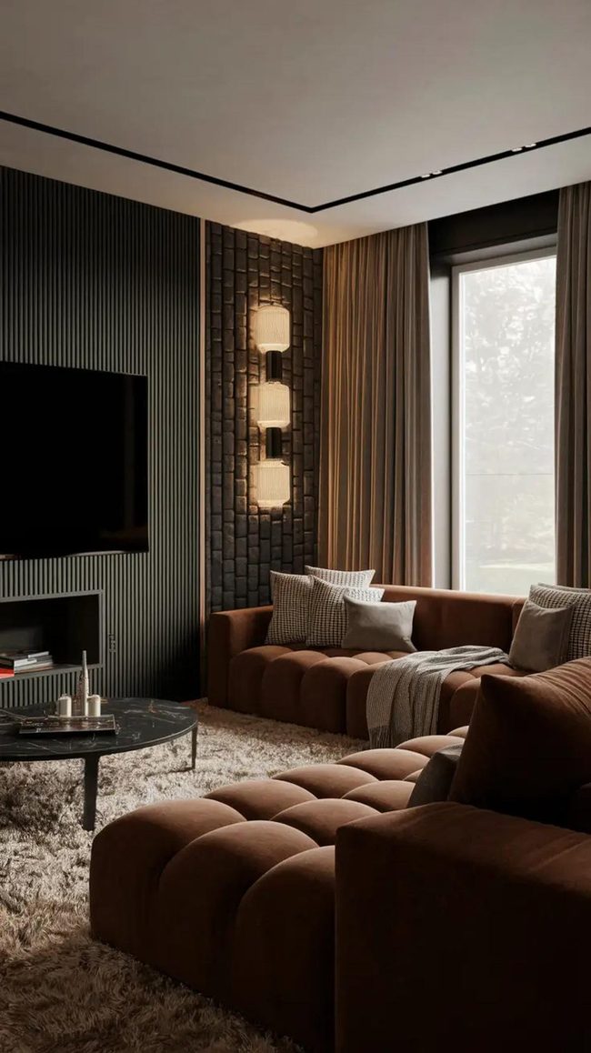 Brown Sectional Home Theater Setup