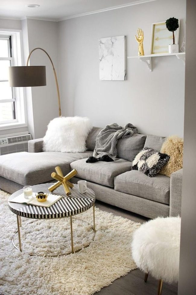 Gray Sofa, Gold-Legged Anchor