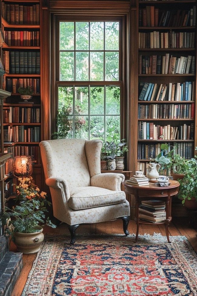 Leather Armchair With Mahogany Shelves