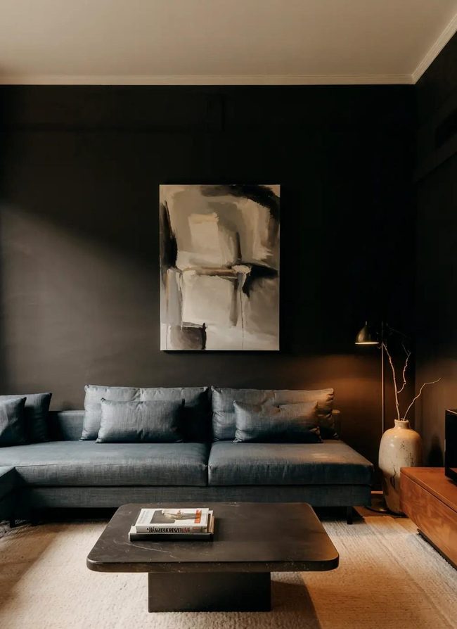Dark Minimalist Interior With Texture