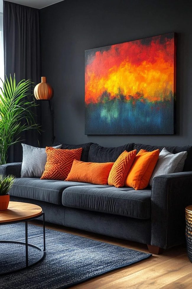 Dark Grey Sofa Statement Art