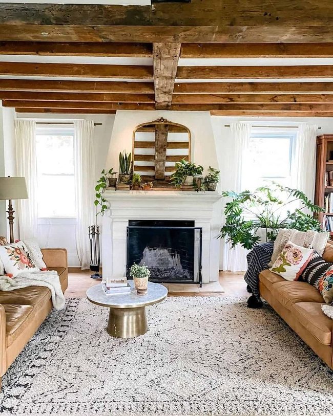 Tan Leather Sofas Timber Beams