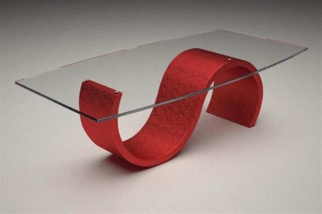 Crimson Curves Glass Table