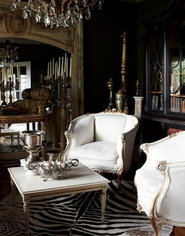 Black Walls, White Chairs, Zebra Elegance