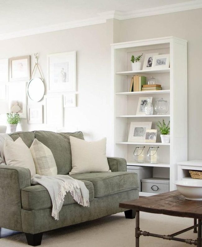 Green Sofa, Natural Light, Neutral Calm