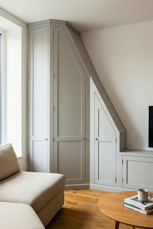 Curved Oak Built-In Entertainment Wall