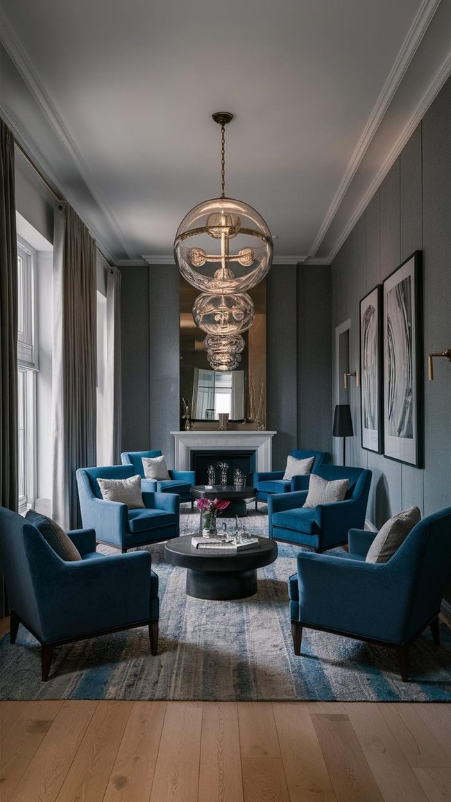 Blue Armchairs Conversational Living Space