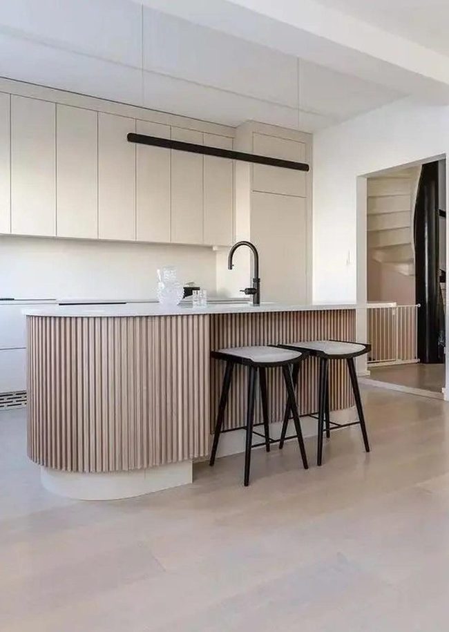 Curved Wood Island Kitchen Brightness