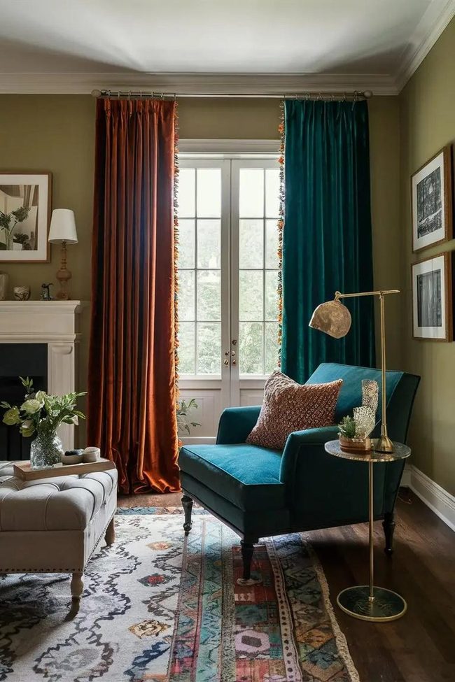 Floor-Length Burnt Orange Velvet Curtains