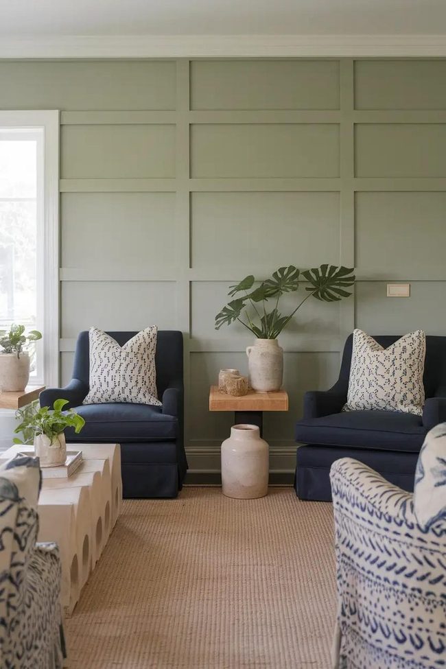 Sage And Navy Living Room