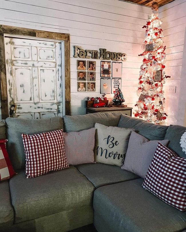Red Ornaments And Grey Couches