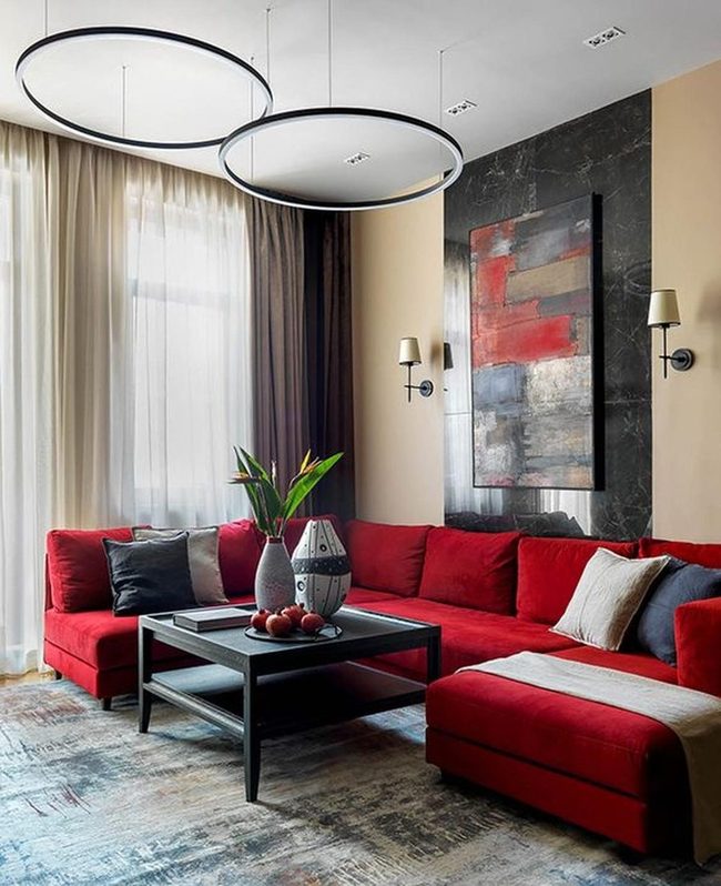 Red Corner Sofas, Sunlit Elegance