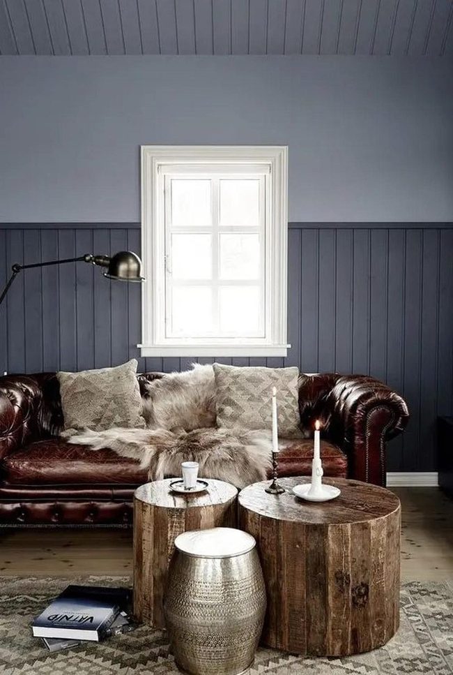 Deep Blue Walls With Leather Warmth